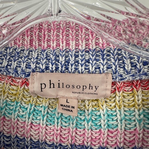 Philosophy Rainbow Striped Cotton Blend Crew Neck Pullover Knit Sweater Large - Picture 6 of 9